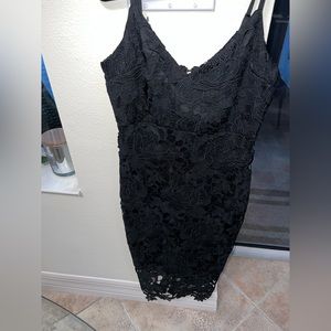 Black lace formal midi dress